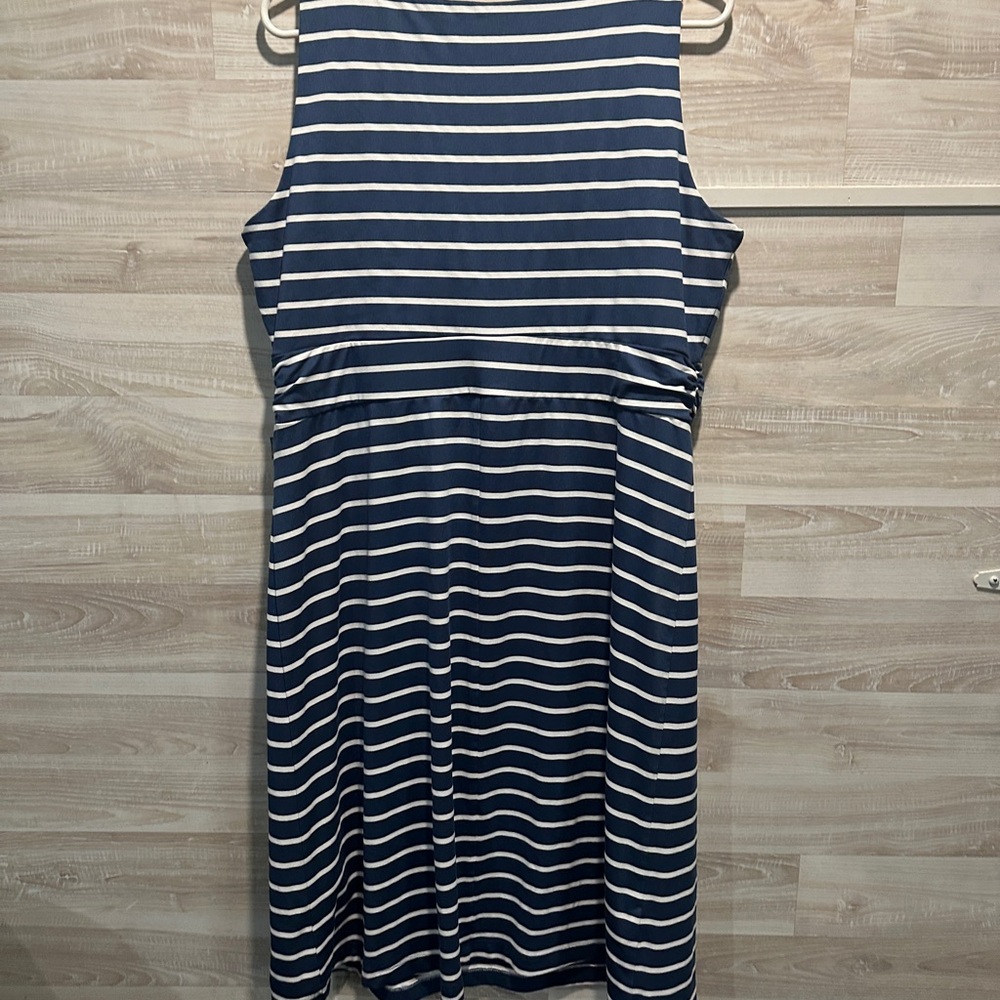 Striped Navy and White Sleeveless Dress - Picture 2 of 7